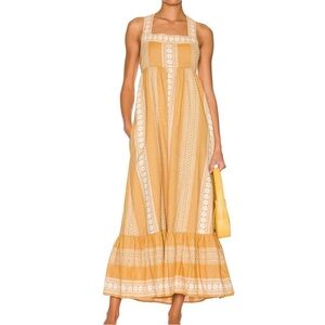 SAYLOR Keilah Maxi Midi Pinafore Apron Prairie Criss Cross Dress Size Med NWT